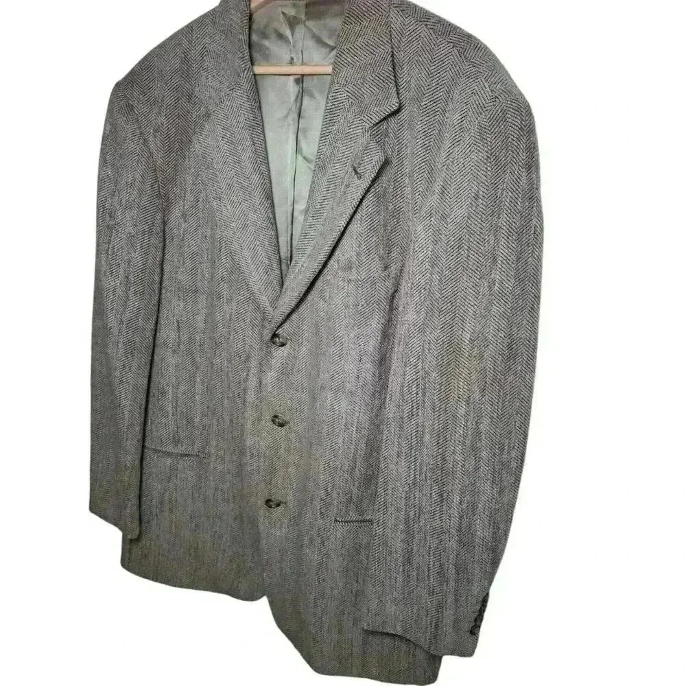 Hugo Boss Blazer Men's 40R Gray Brown Chevron Wool Sports Coat Jacket Made USA